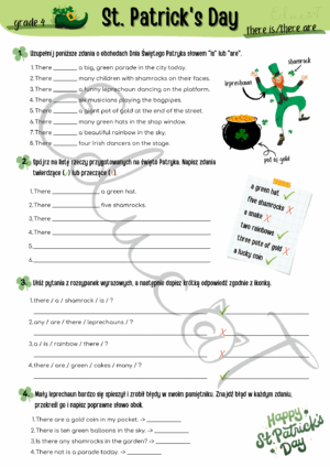 St. Patrick's Day Worksheets – karty pracy dla klasy 4 | Dzień Świętego Patryka