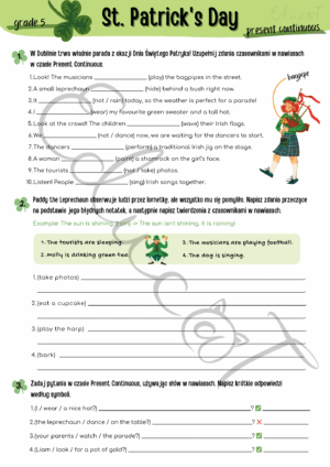 St. Patrick's Day Worksheets – karty pracy dla klasy 5 | Dzień Świętego Patryka